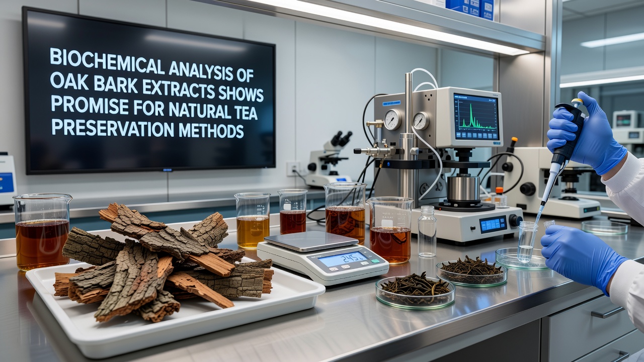 Oak bark extracts being tested in tea storage containers to evaluate preservation effects over time